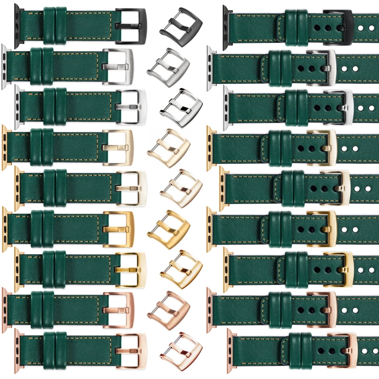 moVear Prestige C1 22mm Flaschengrün Lederarmband für Apple Watch 10 / 9 / 8 / 7 / 6 / 5 / 4 / SE (42/41/40mm) | Flaschengrün Nähte [Größen XS-XXL und Schnalle zur Auswahl]
