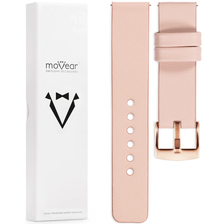 moVear Prestige S1 22mm Uhrenarmband aus Leder | Fleisch rosa [Größen XS-XXL und Schnalle zur Auswahl]