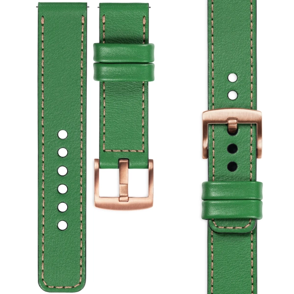 moVear Prestige C1 24mm leather watch strap | Green, Green stitching [sizes XS-XXL and buckle to choose from]