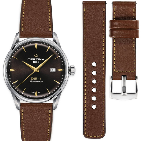 moVear Prestige C1 20mm Dunkelbraun Lederarmband für Certina DS-1 C029.807.11.291.02 | Dunkelbraun Nähte [Größen XS-XXL]