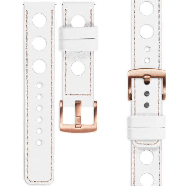 moVear Prestige R1 24mm leather watch strap | White, White stitching [sizes XS-XXL and buckle to choose from]