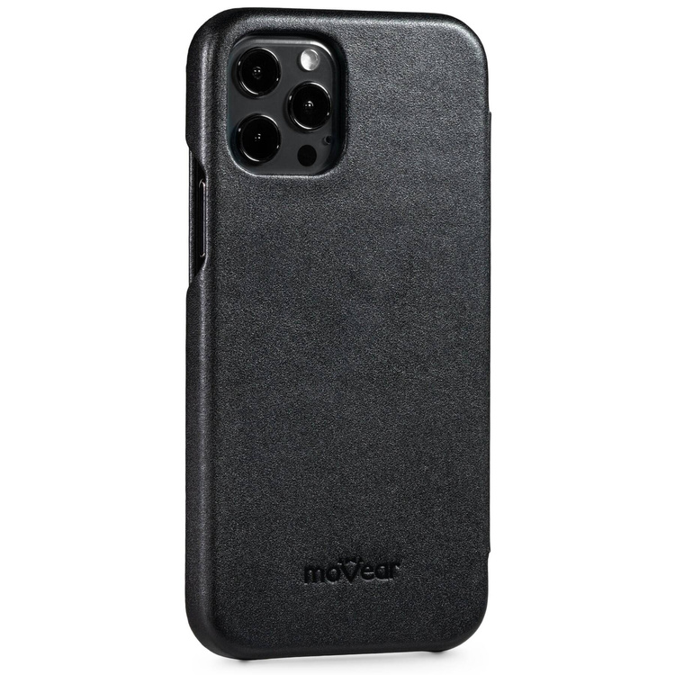 moVear flipSide S Ledertasche für Apple iPhone 12 Pro Max (6.7") | Glatte Leder, Handy Hülle book type (Schwarz)