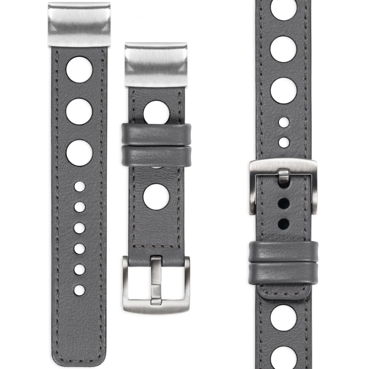 moVear Prestige R1 Lederarmband für Garmin QuickFit 22mm (Fenix / Forerunner / Epix / Instinct / Enduro / Quatix / MARQ - 47/45mm) Grau, Grau Nähte [Größen XS-XXL und Schnalle zur Auswahl]