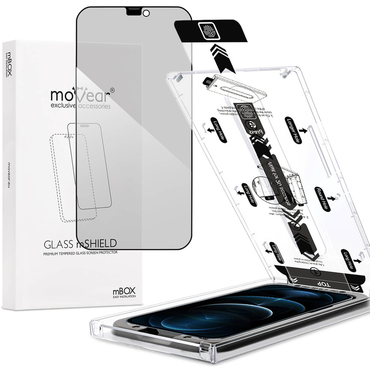 moVear mBOX GLASS mSHIELD 2.5D MAX privacy für Apple iPhone 12 Pro Max (6.7") (Anti-Spionage, mit Applikator)
