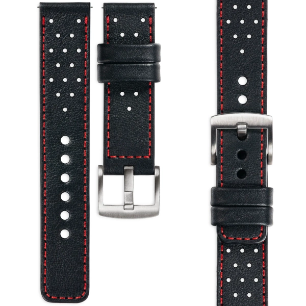 moVear Prestige R2 24mm leather watch strap | Black, Black stitching [sizes XS-XXL and buckle to choose from]