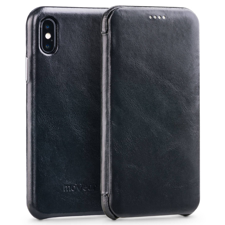 moVear flipSide S Leather slim case for Apple iPhone Xs / X (5.8") | Vintage Leather (Black)