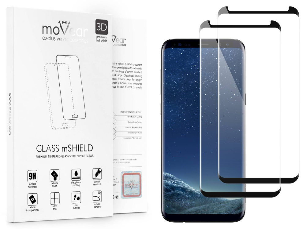2 Stk. | moVear GLASS mSHIELD 3D cf für Samsung Galaxy S8 (5.8") (Handyhülle freundlich)