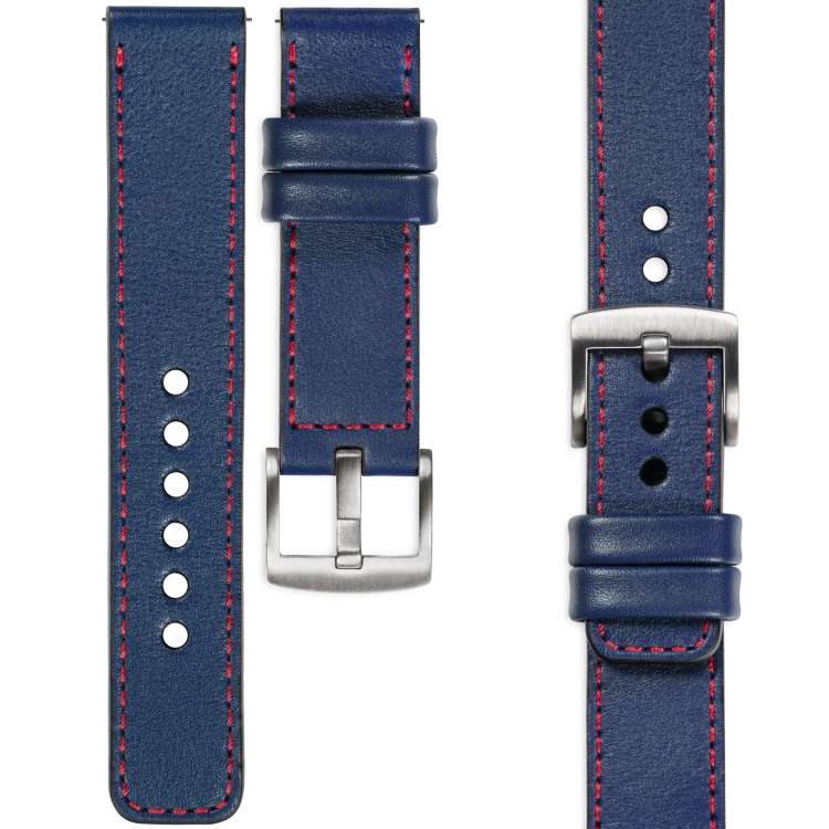 moVear Prestige C1 26mm Uhrenarmband aus Leder | Navy blau, Navy blau Nähte [Größen XS-XXL und Schnalle zur Auswahl]