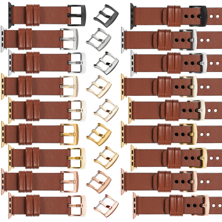 moVear Prestige S1 22mm Lederarmband für Apple Watch 10 / 9 / 8 / 7 / 6 / 5 / 4 / SE (46/45/44mm) & Ultra (49mm) Braun [Adapter und Schnalle zur Auswahl]