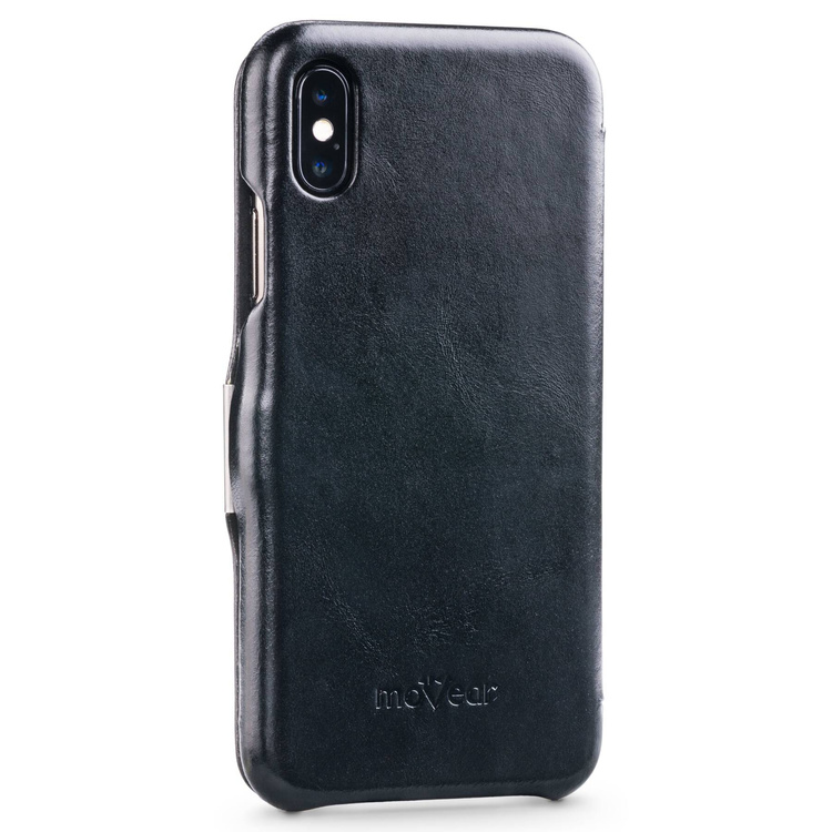 moVear flipSide C Leder Handyhülle für Apple iPhone Xs MAX (6.5") | Vintage Leder (Schwarz)