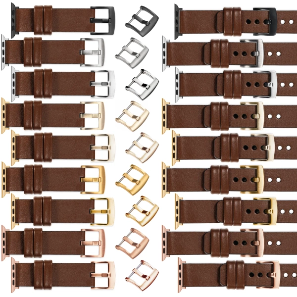 moVear Prestige S1 20mm Leather strap for Apple Watch 10 / 9 / 8 / 7 / 6 / 5 / 4 / SE (46/45/44mm) & Ultra (49mm) Dark brown [adapter and buckle to choose from]