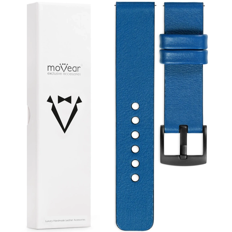 moVear Prestige S1 22mm Leather strap for Samsung Galaxy Watch 3 (45mm) / Watch (46mm) / Gear S3 Blue [sizes XS-XXL and buckle to choose from]