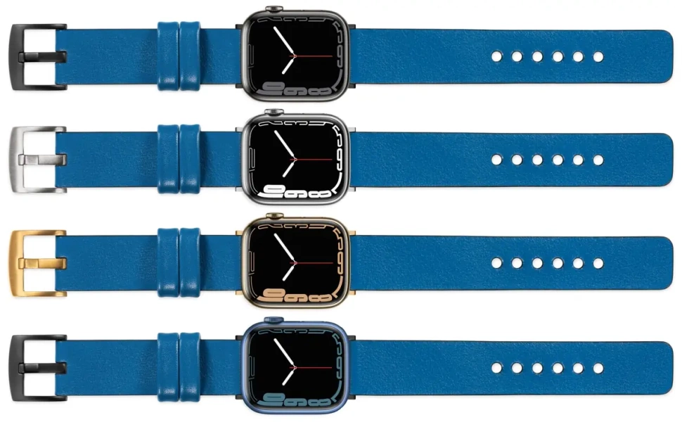 moVear Prestige S1 24mm Leather strap for Apple Watch 10 / 9 / 8 / 7 / 6 / 5 / 4 / SE (46/45/44mm) & Ultra (49mm) Blue [adapter and buckle to choose from]