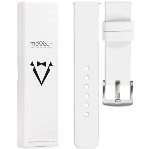 moVear Prestige S1 22mm Leather strap for Samsung Galaxy Watch 3 (45mm) / Watch (46mm) / Gear S3 White [sizes XS-XXL and buckle to choose from]