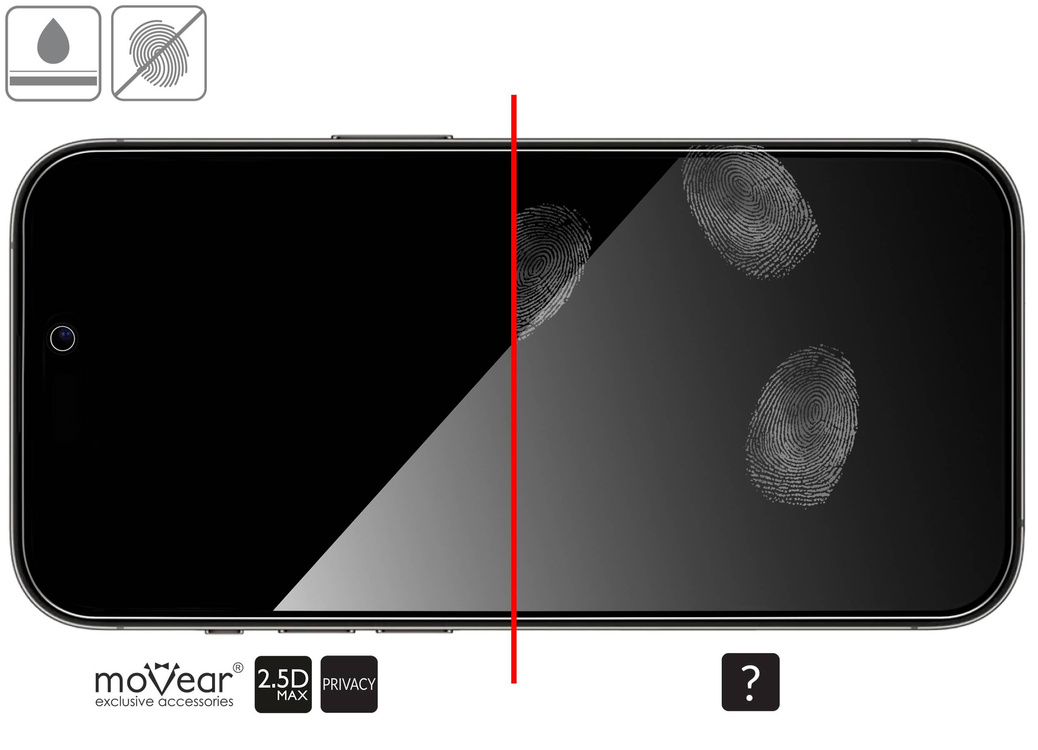 moVear GLASS mSHIELD 2.5D MAX privacy für Apple iPhone 14 Pro Max (6.7") | (Privatisierung, Handyhülle freundlich)