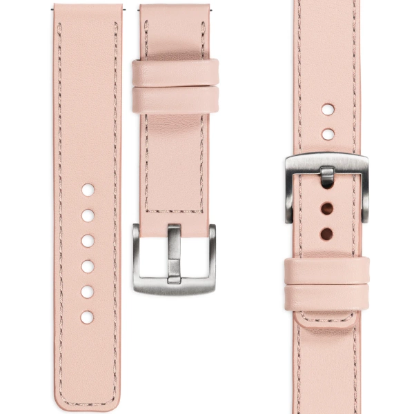 moVear Prestige C1 22mm Fleisch rosa Lederarmband für Huawei Watch 5 4 3 2 1 - GT / Pro / Ultimate (48/46mm) | Fleisch rosa Nähte [Größen XS-XXL und Schnalle zur Auswahl]