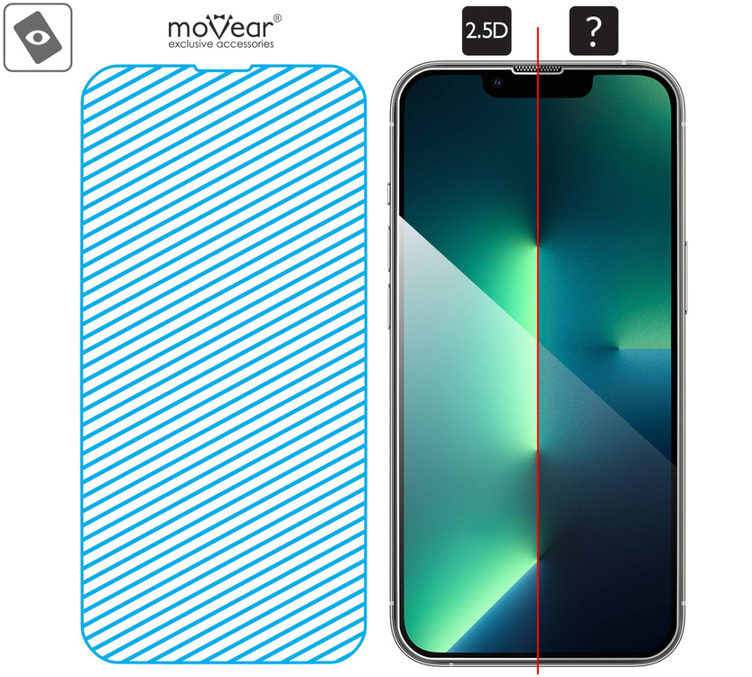 2 Stk. | moVear mBOX GLASS mSHIELD 2.5D für Apple iPhone 16e / 14 / 13 / 13 Pro (6.1") (einfache Installation)