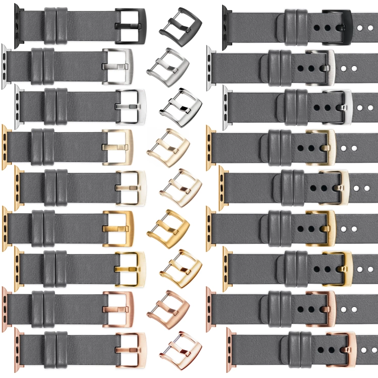 moVear Prestige S1 22mm Lederarmband für Apple Watch 10 / 9 / 8 / 7 / 6 / 5 / 4 / SE (46/45/44mm) & Ultra (49mm) Grau [Adapter und Schnalle zur Auswahl]