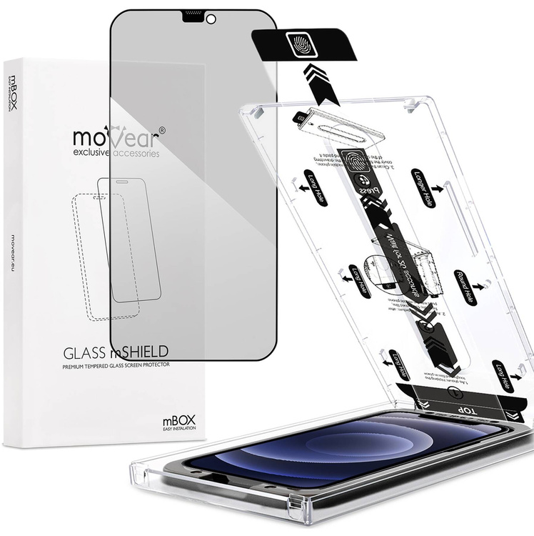 moVear mBOX GLASS mSHIELD 2.5D MAX privacy für Apple iPhone 12 Pro / 12 (6.1") (Anti-Spionage, mit Applikator)