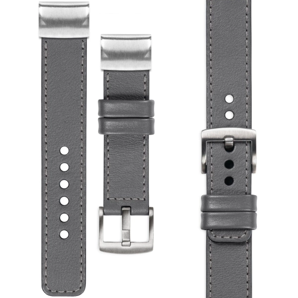 moVear Prestige C1 Leather strap for Garmin QuickFit 26mm (Fenix / Epix / Quatix / Tactix / Enduro - 51mm) Gray, Gray stitching [sizes XS-XXL and buckle to choose from]