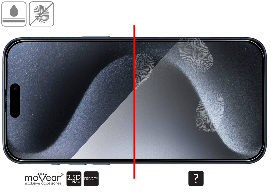 2 pcs. | moVear mBOX GLASS mSHIELD 2.5D MAX privacy for Apple iPhone 15 Pro Max (6.7") (Anti spy, with Applicator)