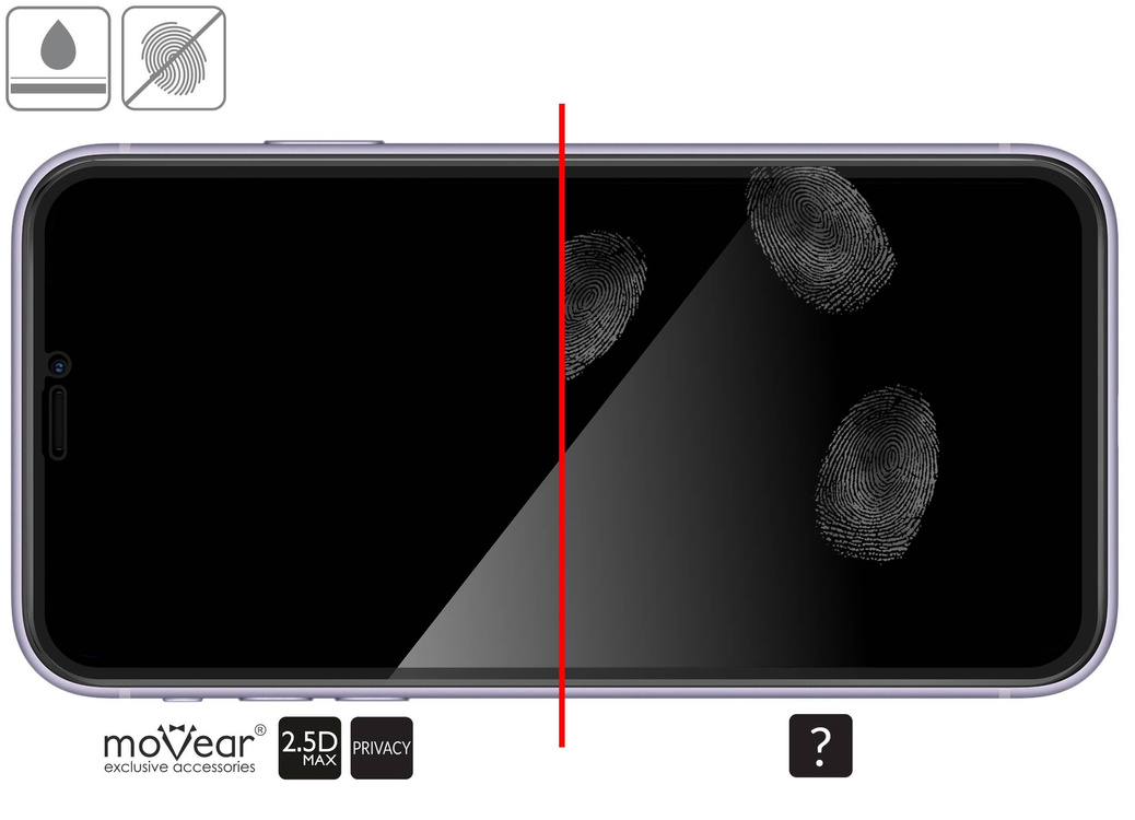 moVear GLASS mSHIELD 2.5D MAX privacy für Apple iPhone 11 Pro / Xs / X (5.8") | (Privatisierung, Handyhülle freundlich)