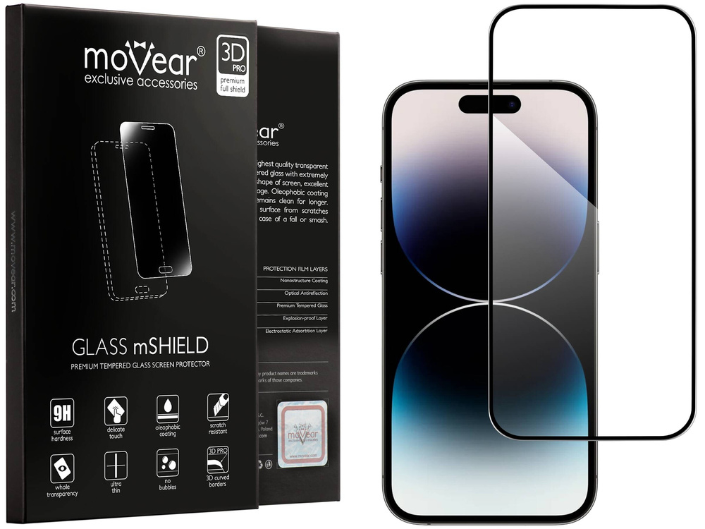 moVear GLASS mSHIELD 3D PRO-E für Apple iPhone 14 Pro (6.1") (Handyhülle freundlich)