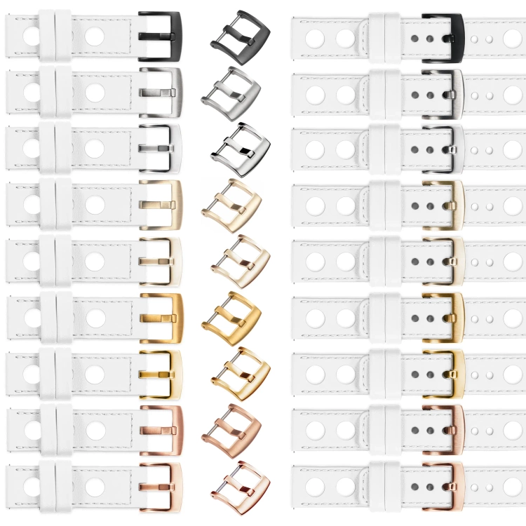 moVear Prestige R1 22mm Weiß Lederarmband für Garmin Vivoactive 4, Venu 3/2 | Weiß Nähte [Größen XS-XXL und Schnalle zur Auswahl]