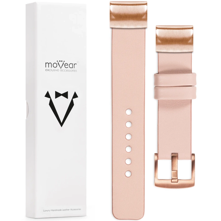 moVear Prestige S1 Lederarmband für Garmin QuickFit 20mm (Fenix / Instinct - 43/42/40mm) Fleisch rosa [Schließe nach Wahl]