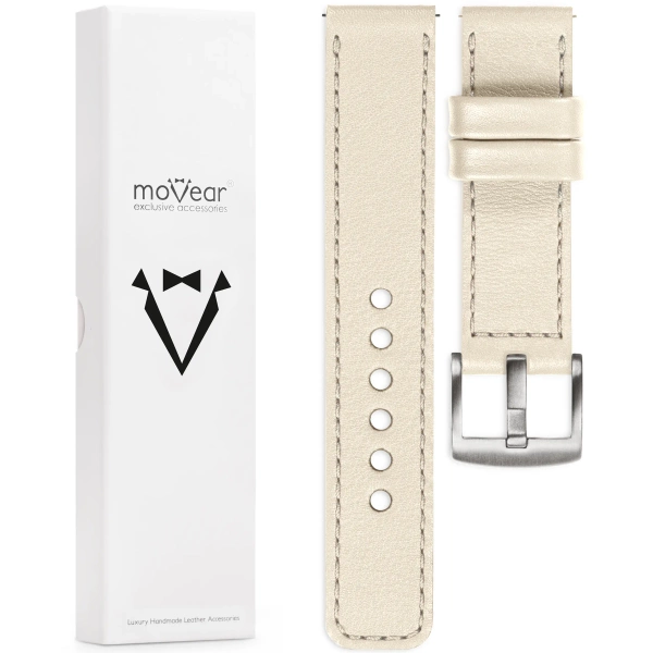 moVear Prestige C1 22mm Nude Leather strap for Samsung Galaxy Watch 3 (45mm) / Watch (46mm) / Gear S3 | Nude stitching [sizes XS-XXL and buckle to choose from]