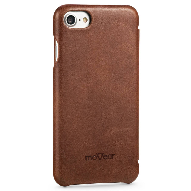 moVear flipSide S Ledertasche für Apple iPhone SE (2022 / 2020) / 8 / 7 (4.7") | Glatte Leder, Handy Hülle book type (Dunkelbraun)