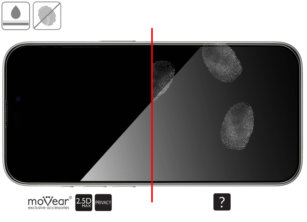 2 pcs. | moVear mBOX GLASS mSHIELD 2.5D MAX privacy for Apple iPhone 15 Pro (6.1") (Anti spy, with Applicator)