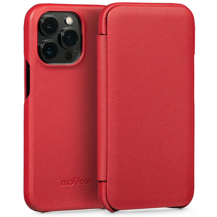 moVear flipSide S Leather slim case for Apple iPhone 13 Pro (6.1") | Smooth leather (Red)