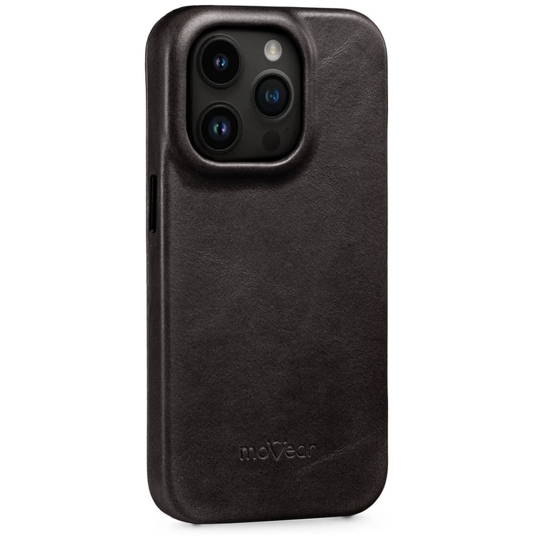 moVear flipSide 4S Ledertasche für Apple iPhone 14 Pro (6.1") | Glatte Leder, Handy Hülle book type (Schwarz)