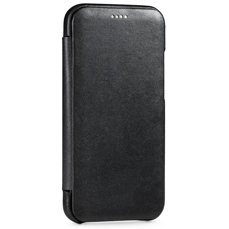 moVear flipSide S Ledertasche für Apple iPhone 12 Pro Max (6.7") | Glatte Leder, Handy Hülle book type (Schwarz)