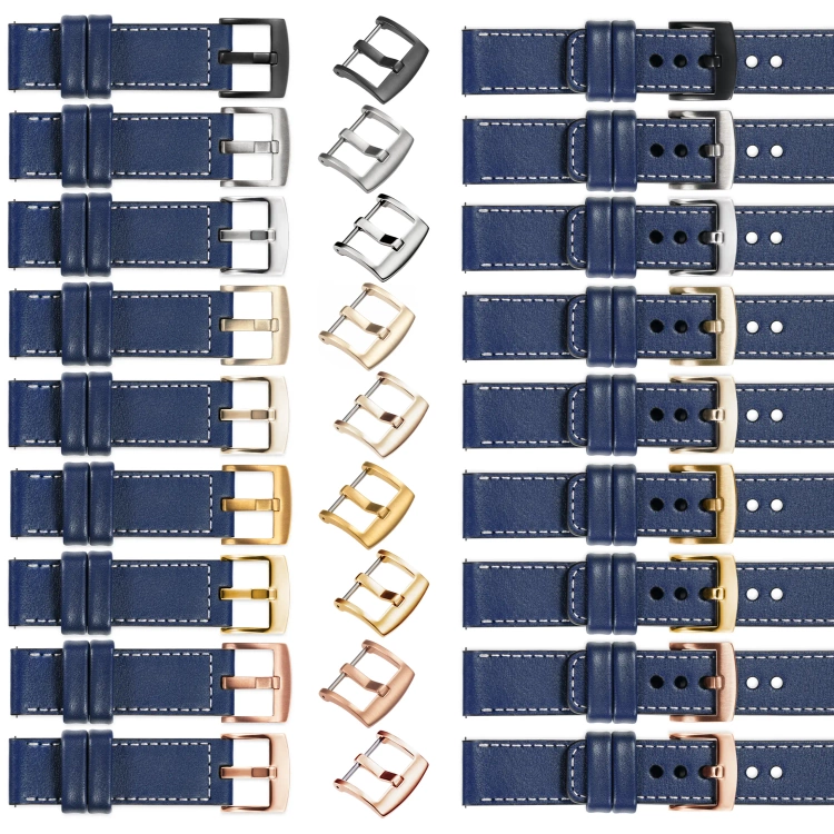 moVear Prestige C1 22mm Navy blue Leather strap for Garmin Vivoactive 4, Venu 3/2 | Navy blue stitching [sizes XS-XXL and buckle to choose from]