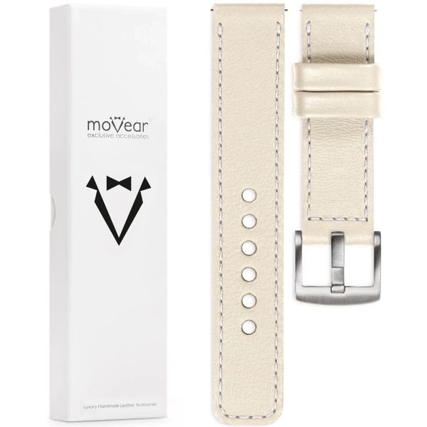 moVear Prestige C1 22mm Nude Leather strap for Garmin Vivoactive 4, Venu 3/2 | Nude stitching [sizes XS-XXL and buckle to choose from]