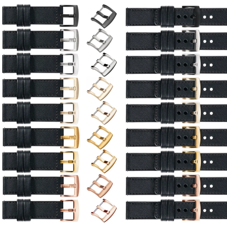 moVear Prestige C1 23mm Uhrenarmband aus Leder | Schwarz, Schwarz Nähte [Größen XS-XXL und Schnalle zur Auswahl]