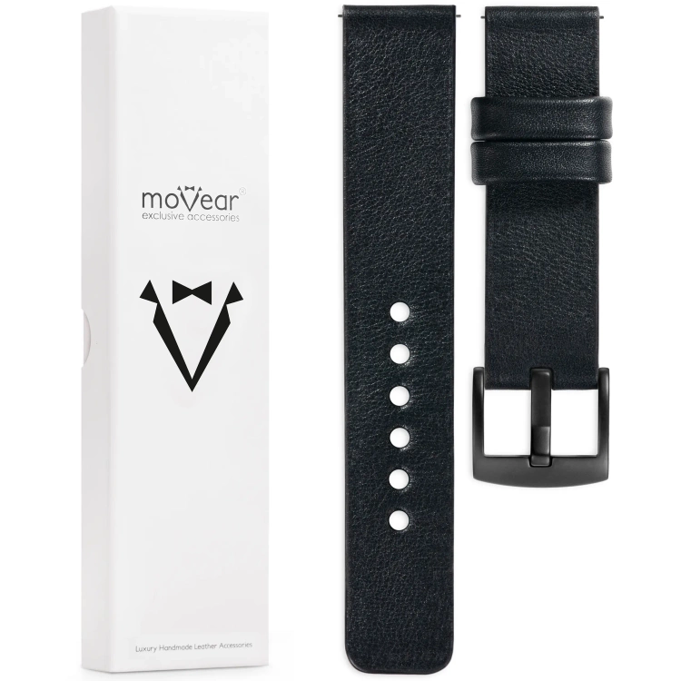 moVear Prestige S1 22mm Lederarmband für Xiaomi Watch S1 / Mi Watch / Amzfit Schwarz [Schließe nach Wahl]