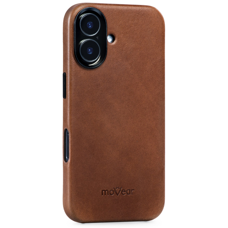 moVear [PRODUCT_MODEL] Lederrückseite für Apple iPhone 16 (6.1") | MagSafe kompatibel, Naturgeöltes Leder (Dunkelbraun)