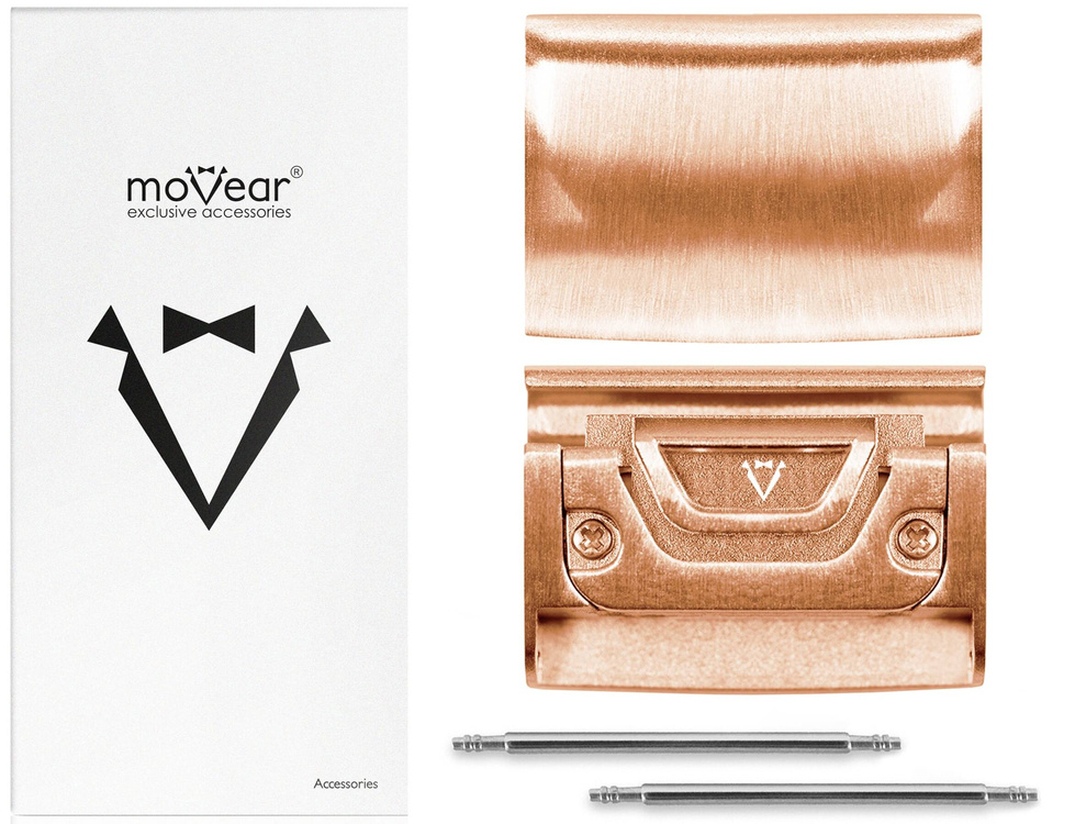 moVear | 22mm watch strap adapter for Garmin QuickFit 26mm Fenix / Epix / Quatix / Tactix / Enduro - 51mm | Rose gold, Stainless steel +PVD