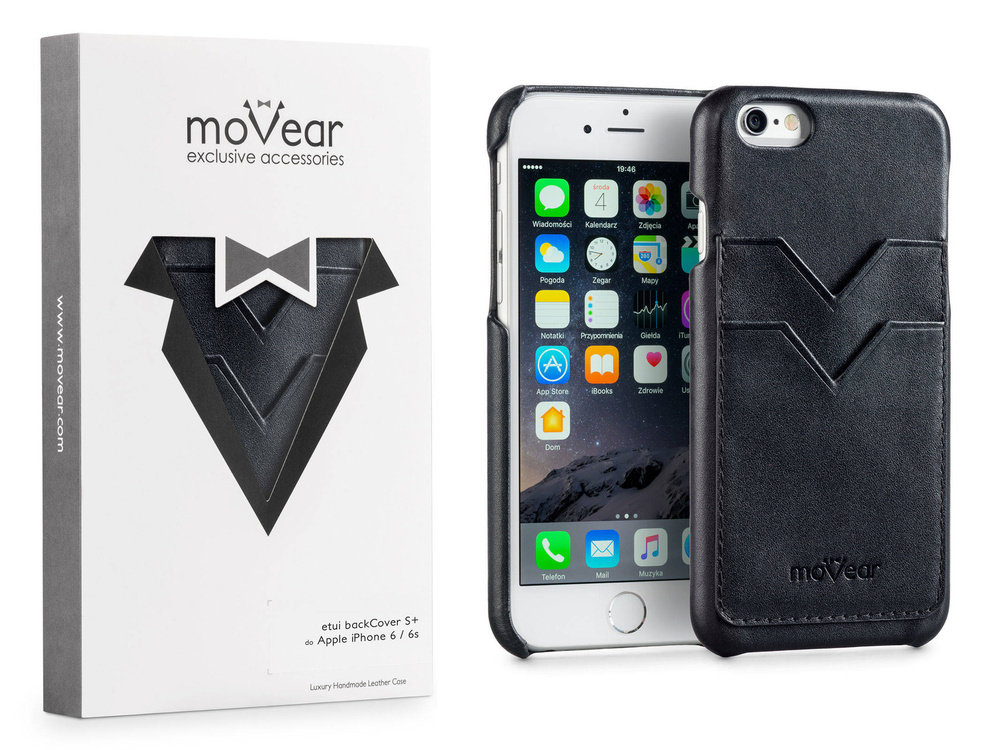 moVear backCover S+ Lederrückseite Cover für Apple iPhone 6 / 6s | Glatte Leder-Hülle, Schwarz