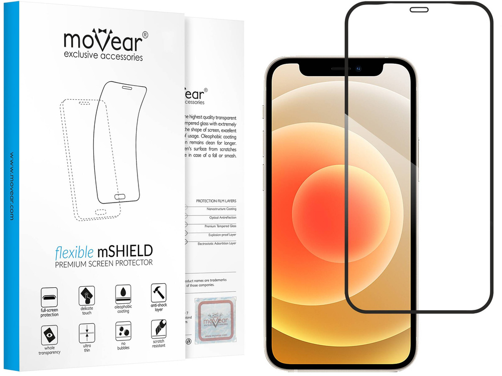 moVear flexible mSHIELD 2D für Apple iPhone 12 Mini (5.4"). Gepanzertes Hybridglas.