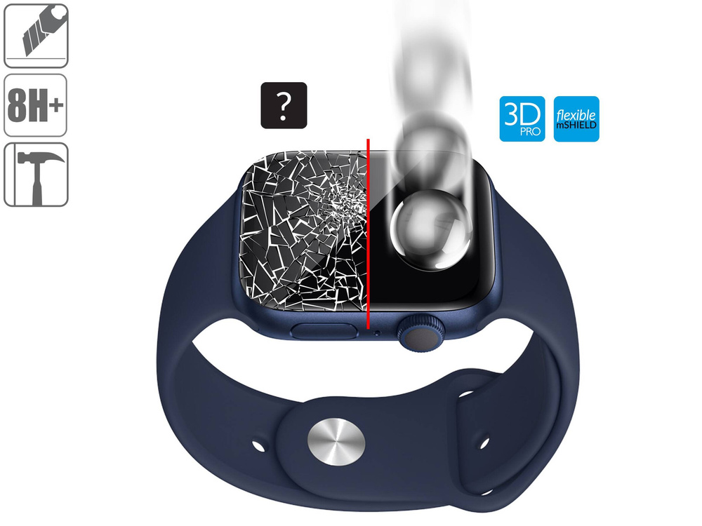 2 pcs. | moVear flexible mSHIELD 3D PRO for Apple Watch 6/5/4/SE (44mm) (1.78"). Armored hybrid glass.