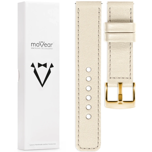 moVear Prestige C1 18mm Uhrenarmband aus Leder | Nude, Nude Nähte [Größen XS-XXL und Schnalle zur Auswahl]