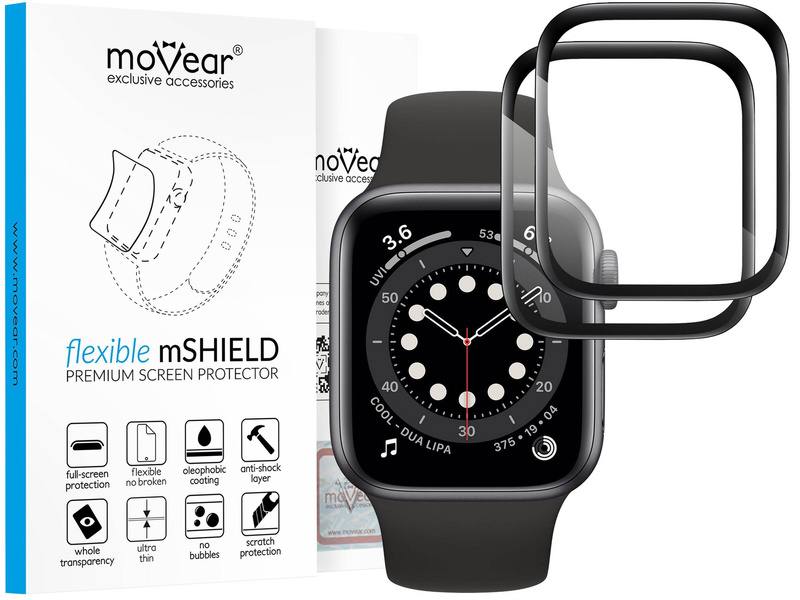 2 Stk. | moVear flexible mSHIELD 3D PRO für Apple Watch 3/2/1 (38mm) (1.5"). Gepanzertes Hybridglas.