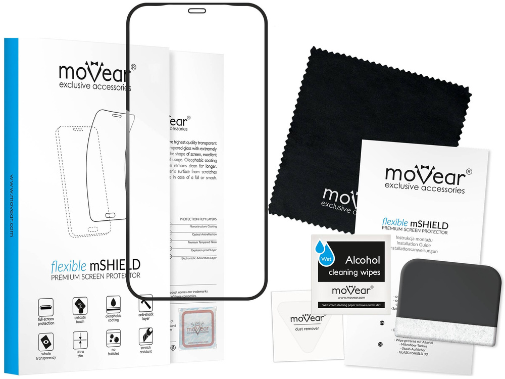 moVear flexible mSHIELD 2D für Apple iPhone 12 Pro / 12 (6.1"). Gepanzertes Hybridglas.