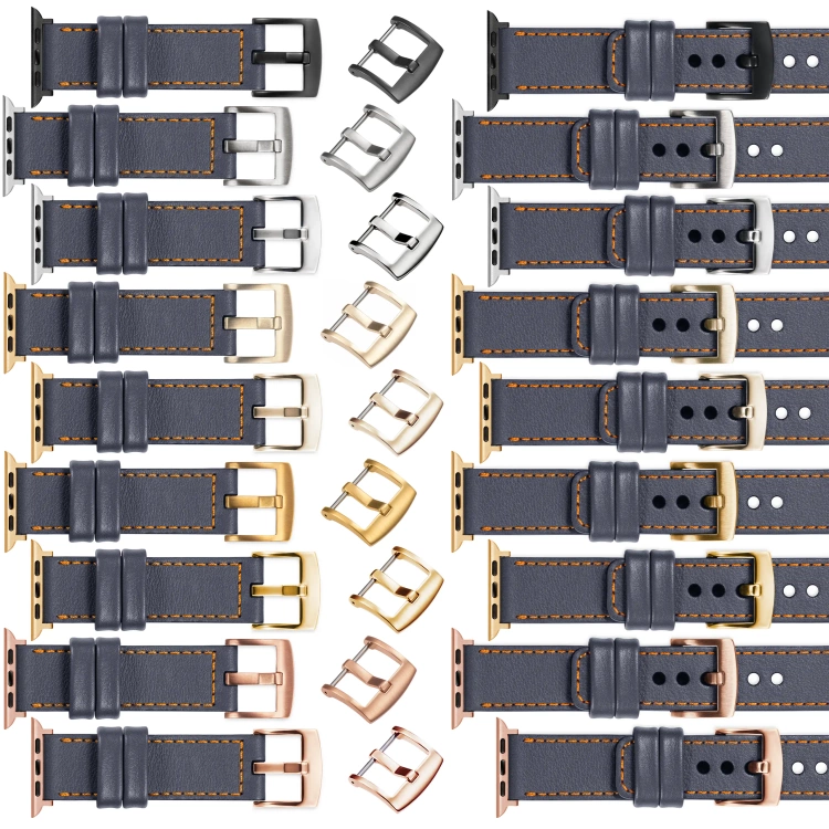 moVear Prestige C1 22mm Stahlgrau Lederarmband für Apple Watch 10 / 9 / 8 / 7 / 6 / 5 / 4 / SE (46/45/44mm) & Ultra (49mm) | Stahlgrau Nähte [Größen XS-XXL und Schnalle zur Auswahl]