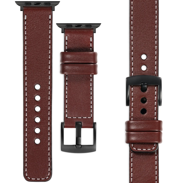 moVear Prestige C1 22mm Auburn Leather strap for Apple Watch 10 / 9 / 8 / 7 / 6 / 5 / 4 / SE (42/41/40mm) | Auburn stitching [sizes XS-XXL and buckle to choose from]