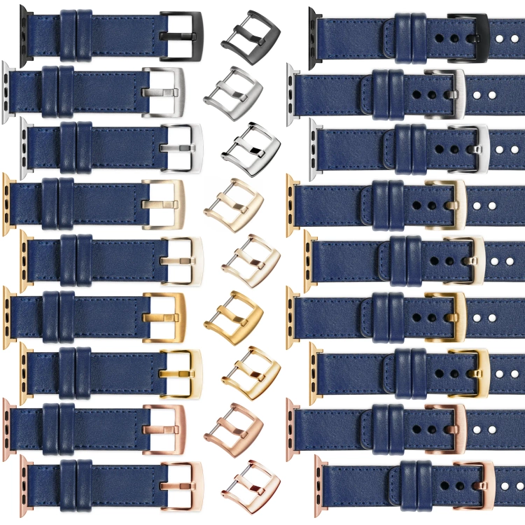 moVear Prestige C1 22mm Navy blau Lederarmband für Apple Watch 10 / 9 / 8 / 7 / 6 / 5 / 4 / SE (42/41/40mm) | Navy blau Nähte [Größen XS-XXL und Schnalle zur Auswahl]